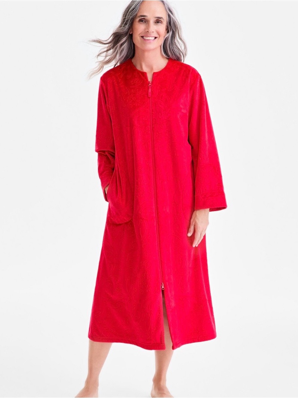 Charter Club Women's Plush Full-Zip Red Robe Size Small